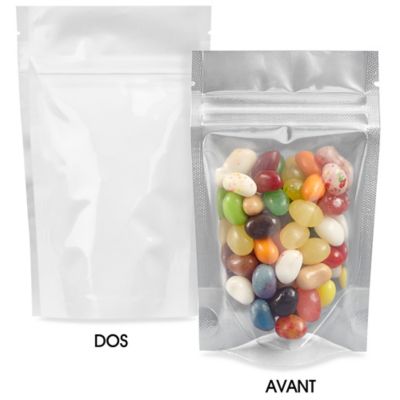 Glossy Stand-Up Barrier Pouches - 3 1/8 x 5 1/8 x 2", White Back S-22818WB