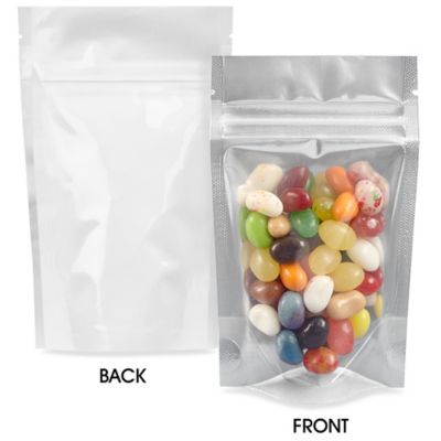 Glossy Stand-Up Barrier Pouches - 3 1/8 x 5 1/8 x 2", White Back S-22818WB