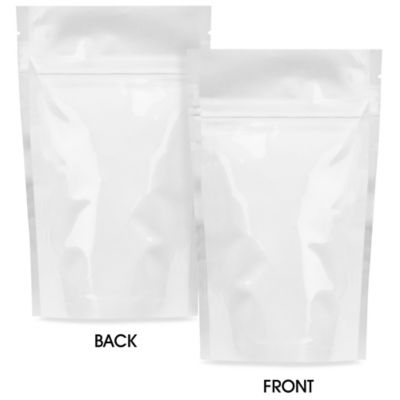 Glossy Stand-Up Barrier Pouches - 3 1/8 x 5 1/8 x 2", White S-22818W