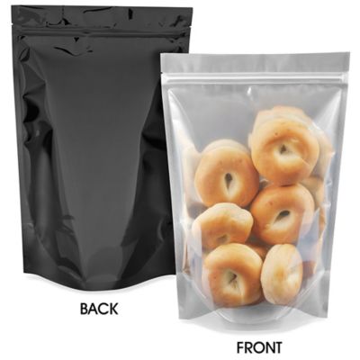 Glossy Stand-Up Barrier Pouches - 9 x 13 1/2 x 4 3/4", Black Back S-22819BLB