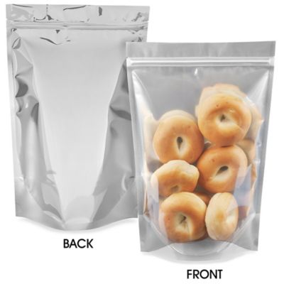 Glossy Stand-Up Barrier Pouches - 9 x 13 1/2 x 4 3/4", Silver Back S-22819SILB