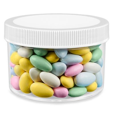 S-22855 – Bocaux ronds en plastique à large ouverture – 24 oz, transparent, bouchon blanc