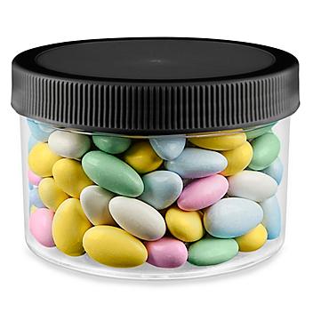Clear Round Wide-Mouth Plastic Jars Bulk Pack - 24 oz, Black Cap S-22855B-BL