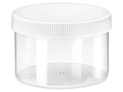 Clear Round Wide-Mouth Plastic Jars - 24 oz, White Cap - ULINE - Case of 12 - S-22855
