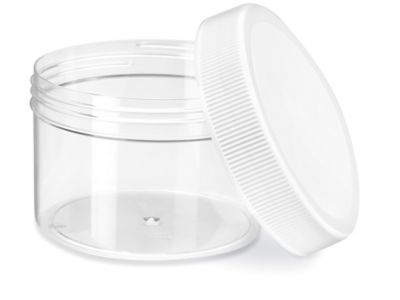 Clear Round Wide-Mouth Plastic Jars - 24 oz, White Cap - ULINE - Case of 12 - S-22855