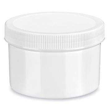 White Round Wide-Mouth Plastic Jars - 24 oz, White Cap S-22856