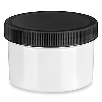 White Round Wide-Mouth Plastic Jars Bulk Pack - 24 oz, Black Cap S-22856B-BL