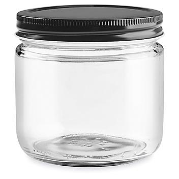 Straight-Sided Glass Jars - 12 oz, Black Metal Lid S-22916M-BL