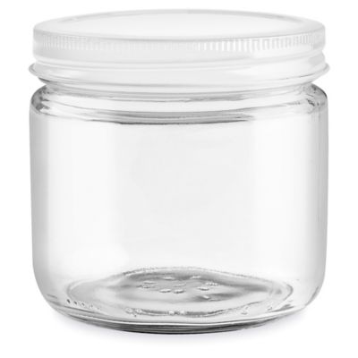 Clear Straight-Sided Glass Jars - 12 oz, White Metal Cap S-22916M-W