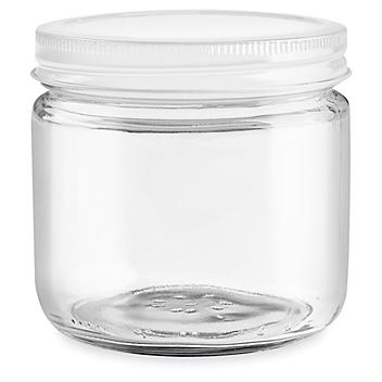 Clear Straight-Sided Glass Jars - 12 oz, White Metal Lid S-22916M-W