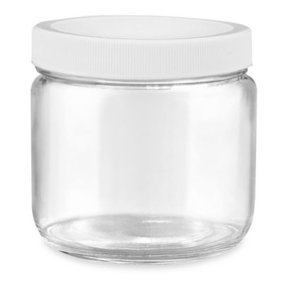 Clear Straight-Sided Glass Jars - 12 oz, White Plastic Cap S-22916P-W