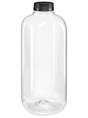 Clear Plastic Juice Bottles Bulk Pack - 64 oz , Black Cap S-25232B-BL -  Uline