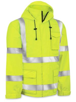 Chamarra Impermeable de Alta Visiblidad Clase 3 - Ligera, Verde Limón, 2XL S-22970G-2X  - Uline