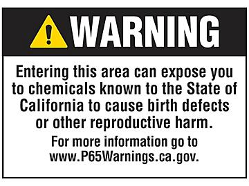 "Reproductive Harm" Prop 65 Sign