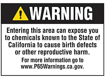 "Reproductive Harm" Prop 65 Sign - Vinyl, Adhesive-Backed S-22975V