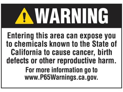 "Cancer/Reproductive Harm" Prop 65 Sign