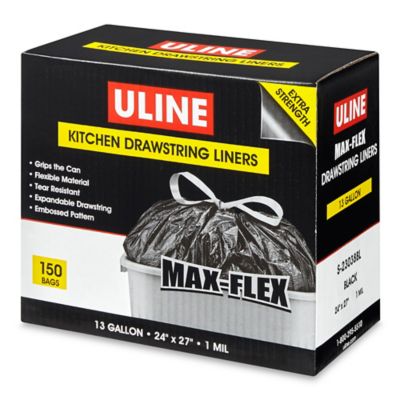 Drawstring Trash Liners - .8 Mil, 13 Gallon, Black S-15583BL - Uline
