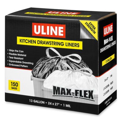 Max-Flex Drawstring Trash Liners - 13 Gallon, Black S-23038BL - Uline