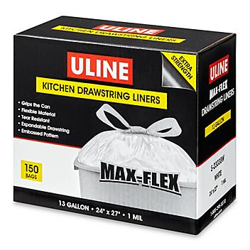 Max-Flex Drawstring Trash Liners - 13 Gallon, White S-23038W