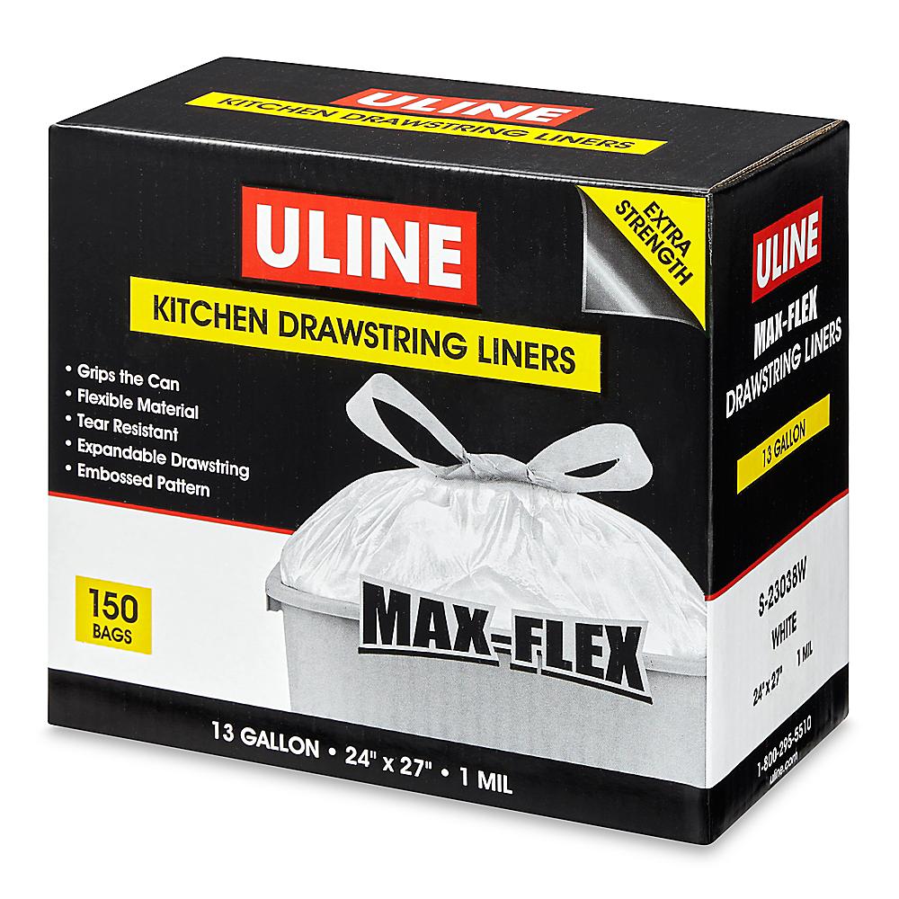 Max-Flex Drawstring Trash Liners - 13 Gallon, White S-23038W - Uline