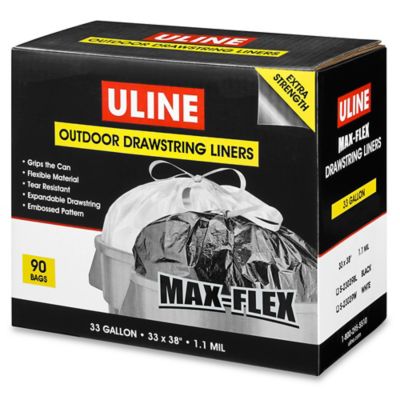 Uline Max-Flex Outdoors Drawstring Trash Liners - 33 Gallon, White S-23039W