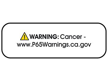 California Prop 65 Labels - "Warning: Cancer", 3 x 1" S-23054
