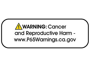 California Prop 65 Labels - "Warning: Cancer and Reproductive Harm", 3 x 1" S-23056
