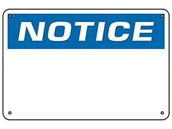 "Notice" Write-On Blank Safety Sign - Aluminum S-23131A
