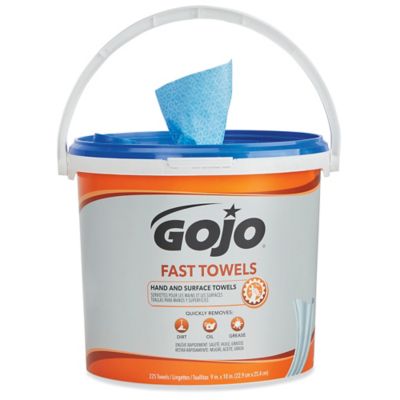 Gojo Fast Wipes Hand Cleaning Cloth Towels, White, 9 x 10 - 2 buckets, 225 count each