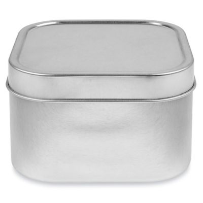 Deep Metal Tins - Square, 12 oz, Solid Lid, Silver