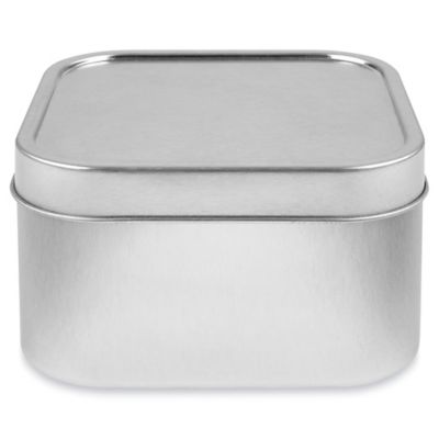 Deep Metal Tins - Square, 4 oz, Solid Lid, Silver S-20652 - Uline