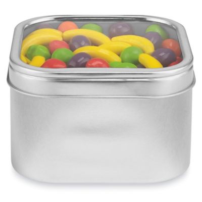 Deep Metal Tins - Square, 12 oz, Solid Lid, Silver S-23231 - Uline