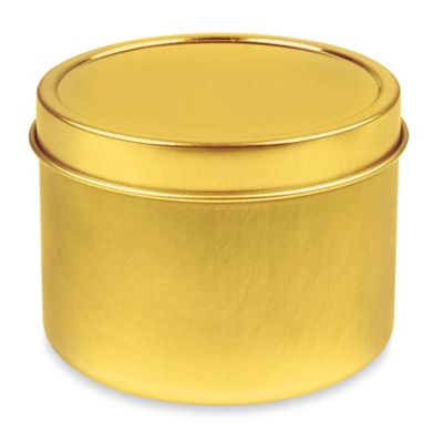 Deep Metal Tins - Round, 4 oz, Solid Lid, Gold - ULINE - Carton of 48 - S-17906GLD