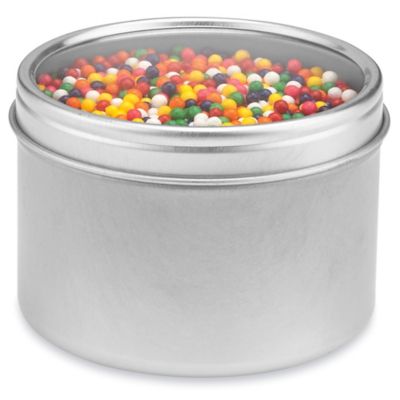 Deep Metal Tins - Round, 2 oz, Window Lid, Silver S-17908 - Uline