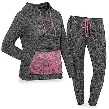 Women's Loungewear Set with Hood - Black with Pink, Large S-23256-L