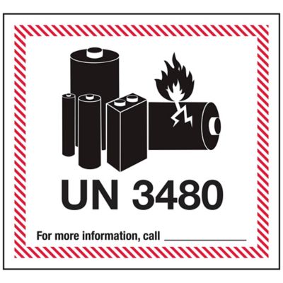 Étiquettes pour transport aérien – Manutention des piles au lithium, « UN 3480 », 4 5/8 x 5 po