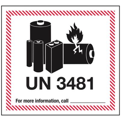 Étiquettes pour transport aérien – Manutention des piles au lithium, « UN 3481 », 4 5/8 x 5 po