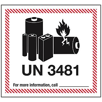 Air Labels - Lithium Battery Handling, UN 3481, 4 5/8 x 5" S-23263