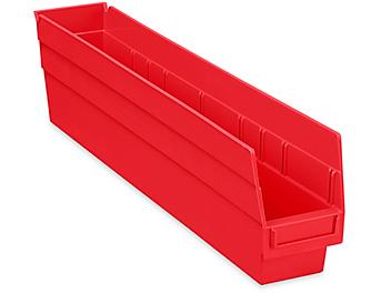 Plastic Shelf Bins - 4 x 24 x 6", Red S-23365R