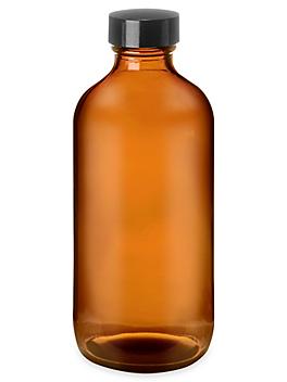 Amber Boston Round Glass Bottles - 8 oz S-23396
