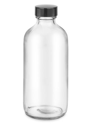 8 oz Clear Boston Round Glass Bottle with Black Cap