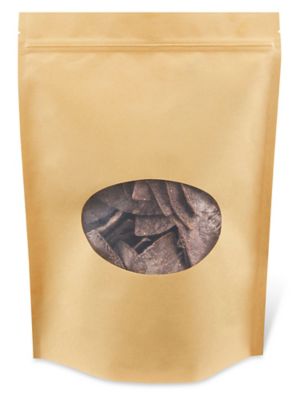 Paper Stand-Up Barrier Pouches with Window - 9 x 13 1/2 x 4 3/4", Kraft S-23414