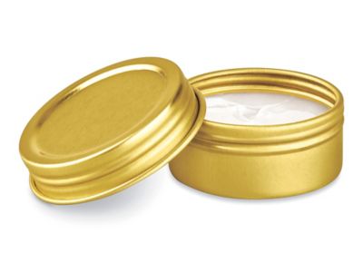 2oz Gold Shallow Round Tin Can | Quantity: 432 by Paper Mart