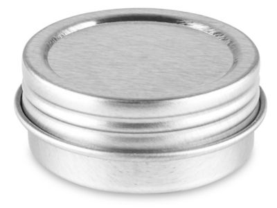 ScrewTop Metal Tins 1/2 oz, Shallow, Silver S23417SIL Uline