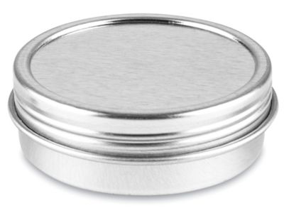 Deep Metal Tins - Round, 1 oz, Solid Lid, Silver S-20649 - Uline