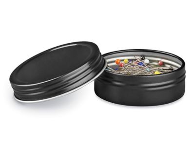 Deep Metal Tins - Round, 4 oz, Window Lid, Black - ULINE - Carton of 48 - S-17909BL