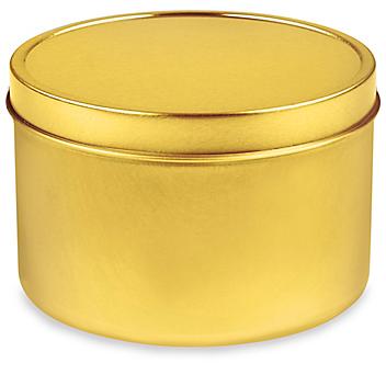 Deep Metal Tins - Round, 16 oz, Solid Lid, Gold S-23423GOLD