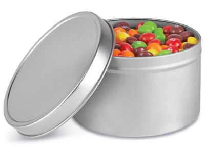 Deep Metal Tins - Square, 12 oz, Solid Lid, Silver S-23231 - Uline