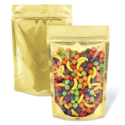 Ultra Clear Stand-Up Barrier Pouches - 6 x 9 x 3", Gold Back S-23434GLDB