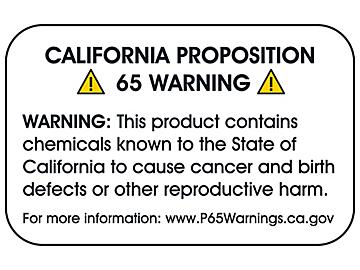 Etiquetas Propuesta 65 de California - Advertencia Genérica Completa, 2 3/8 x 1 1/2"